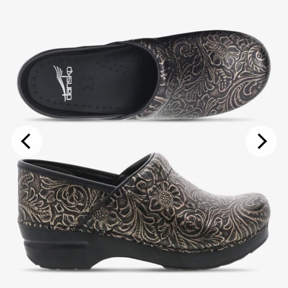 Dansko Professional Black Antique Tooled Nursing Clogs